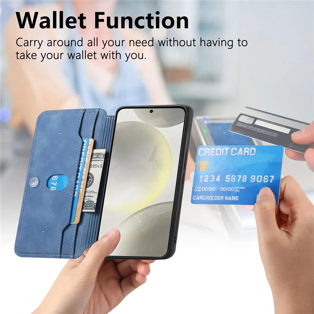 For Samsung Galaxy S25+ Leather Case Cross Texture Detachable Magnetic Phone Cover Wallet Stand - Blue - 7