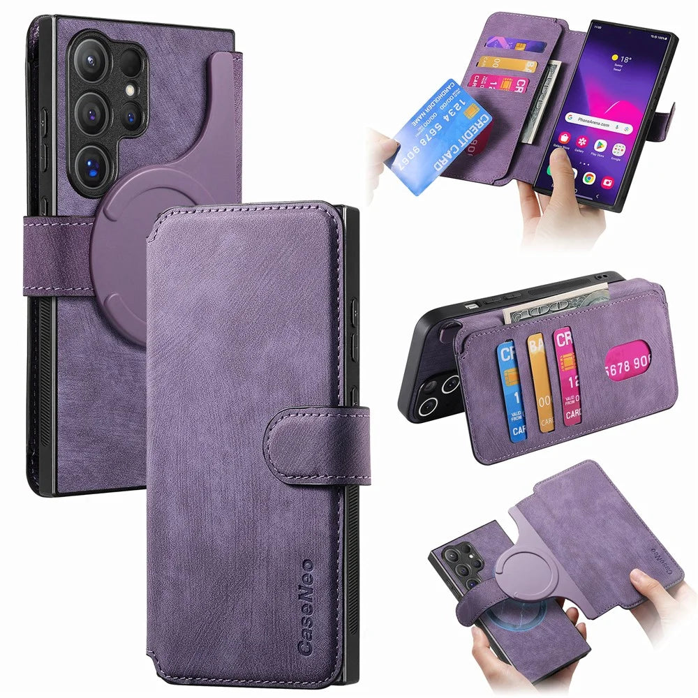 CASENEO For Samsung Galaxy S25 Ultra Magnetic Case  Detachable Leather Phone Wallet Cover - Purple - 1