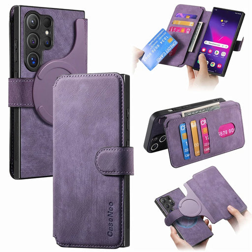CASENEO For Samsung Galaxy S25 Ultra Magnetic Case  Detachable Leather Phone Wallet Cover - Purple - 1
