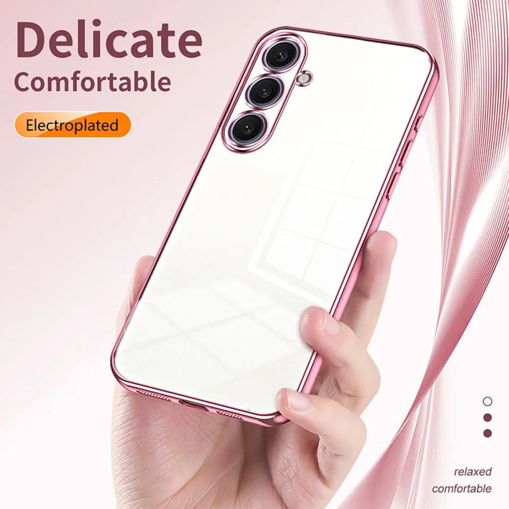 For Samsung Galaxy S25+ Case Electroplating Frame Soft TPU Phone Cover - Pink - 6