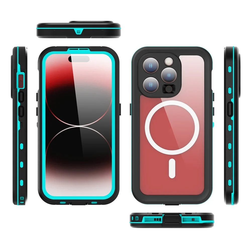 REDPEPPER Dot+ Series For iPhone 15 Pro Phone Case Compatible with MagSafe IP68 Waterproof Clear Phone Cover - Blue - 2