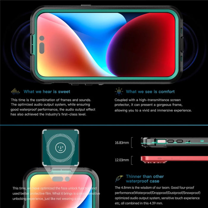 REDPEPPER Dot+ Series For iPhone 15 Pro Max Phone Case Compatible with MagSafe IP68 Waterproof Clear Phone Cover - Blue - 6