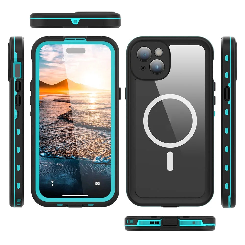 REDPEPPER Dot+ Series For iPhone 15 Plus Phone Case Compatible with MagSafe IP68 Waterproof Clear Phone Cover - Blue - 2