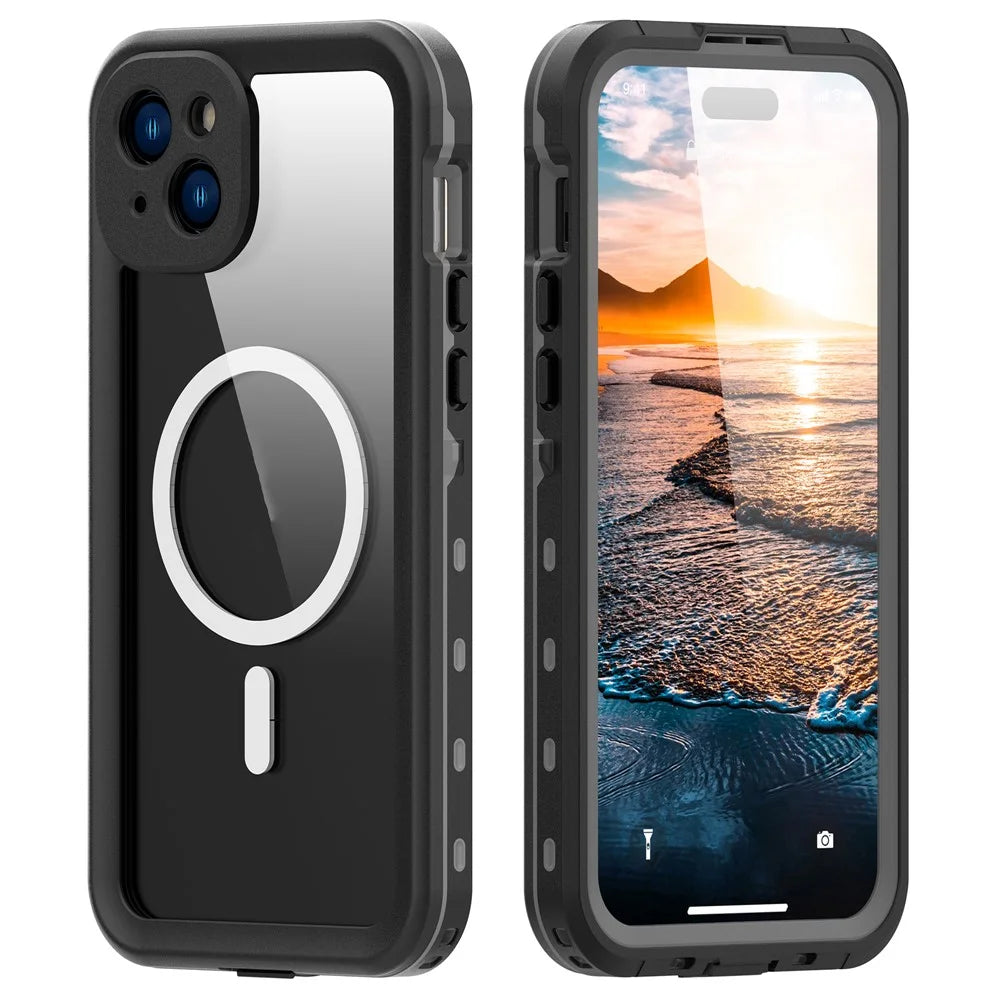 REDPEPPER Dot+ Series For iPhone 15 Phone Case Compatible with MagSafe IP68 Waterproof Clear Phone Cover - Black - 1