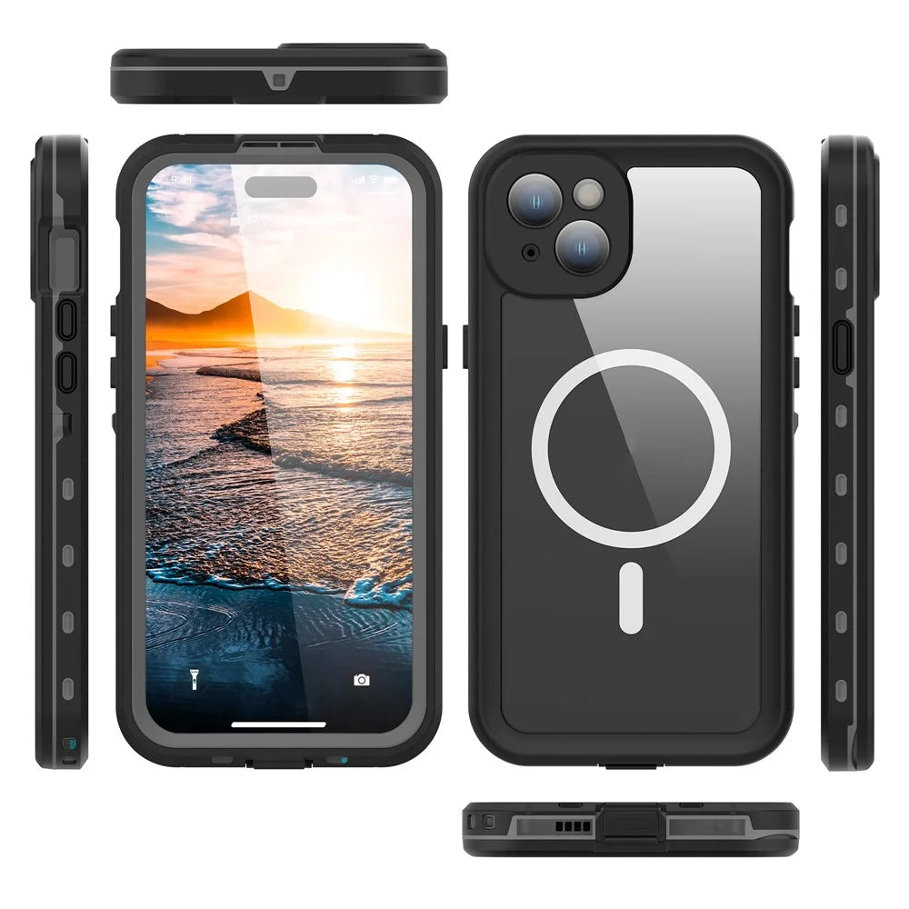 REDPEPPER Dot+ Series For iPhone 15 Phone Case Compatible with MagSafe IP68 Waterproof Clear Phone Cover - Black - 2