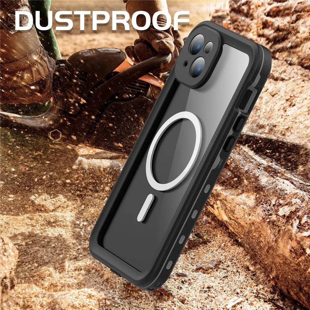 REDPEPPER Dot+ Series For iPhone 15 Phone Case Compatible with MagSafe IP68 Waterproof Clear Phone Cover - Black - 7