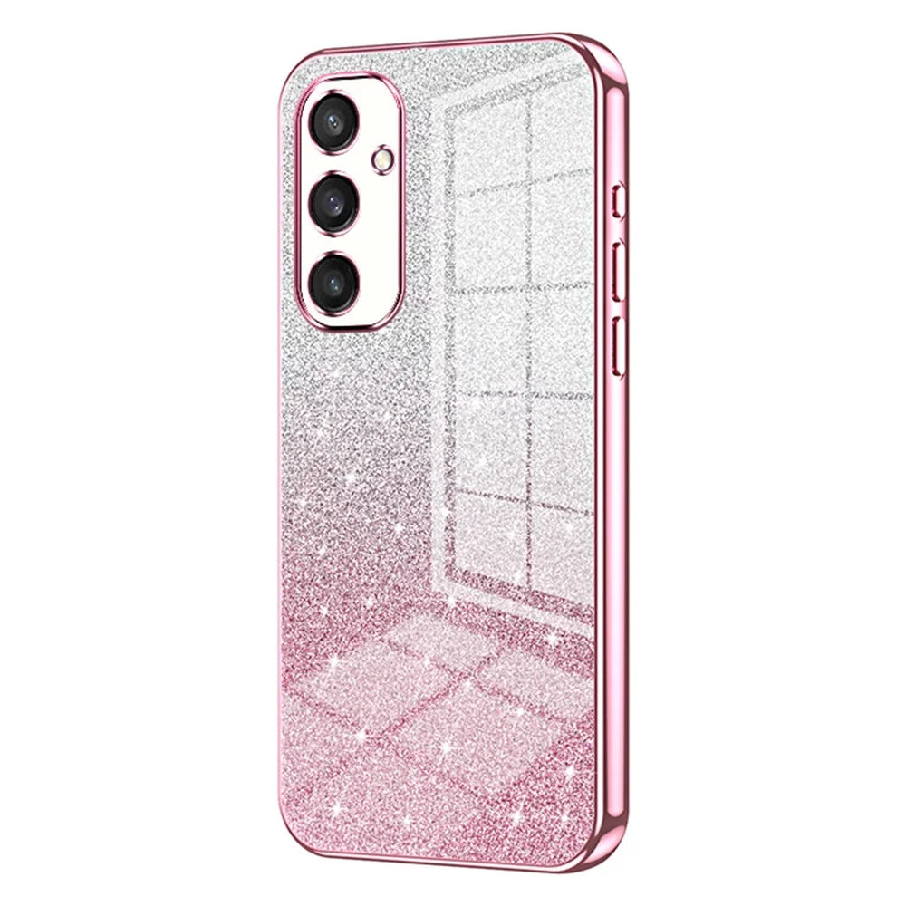 For Samsung Galaxy S25 Case Electroplating Gradient Glitter TPU Phone Cover - Pink - 1