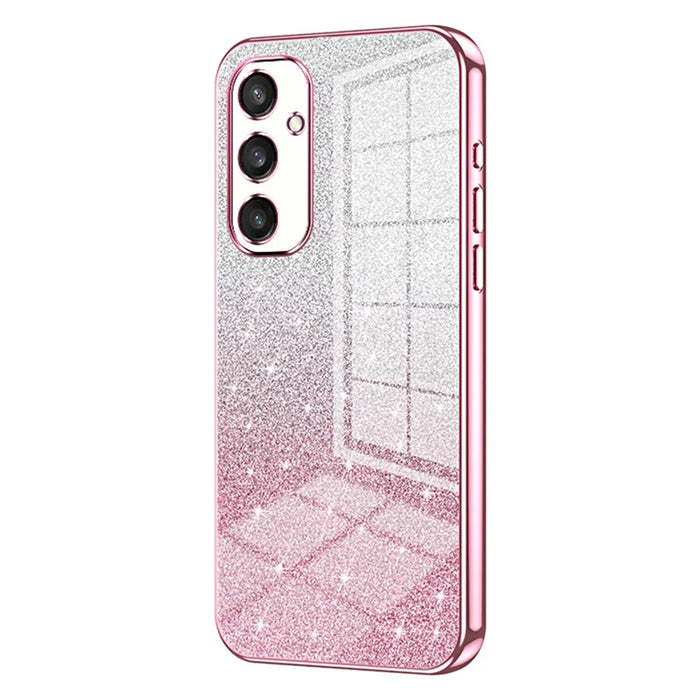 For Samsung Galaxy S25 Case Electroplating Gradient Glitter TPU Phone Cover - Pink - 1
