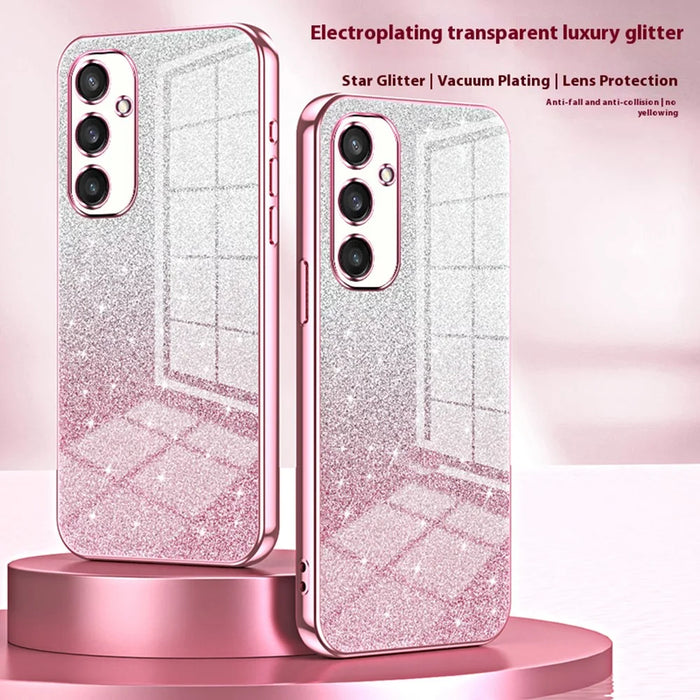 For Samsung Galaxy S25 Case Electroplating Gradient Glitter TPU Phone Cover - Pink - 3