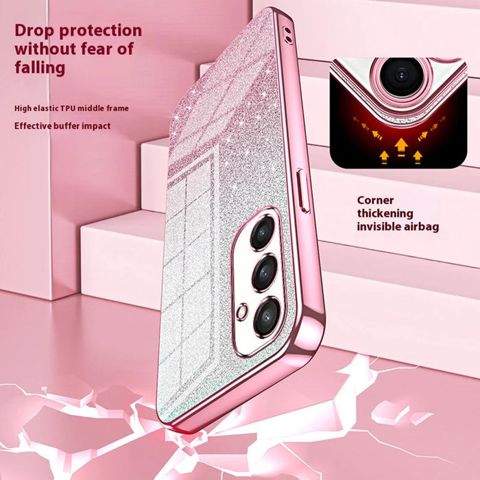For Samsung Galaxy S25 Case Electroplating Gradient Glitter TPU Phone Cover - Pink - 7