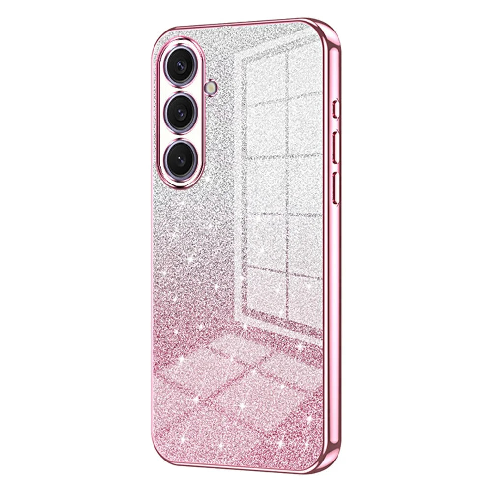 For Samsung Galaxy S25+ Case Electroplating Gradient Glitter TPU Phone Cover - Pink - 1