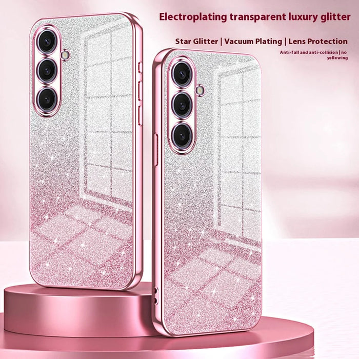 For Samsung Galaxy S25+ Case Electroplating Gradient Glitter TPU Phone Cover - Pink - 3