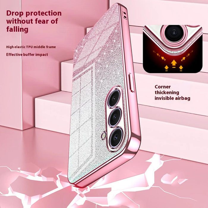 For Samsung Galaxy S25+ Case Electroplating Gradient Glitter TPU Phone Cover - Pink - 7