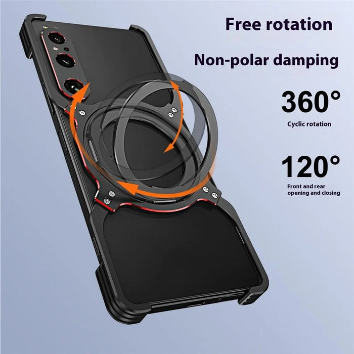 For Sony Xperia 1 V Kickstand Case Metal Bumper Magnetic Phone Cover - Black / Red - 5