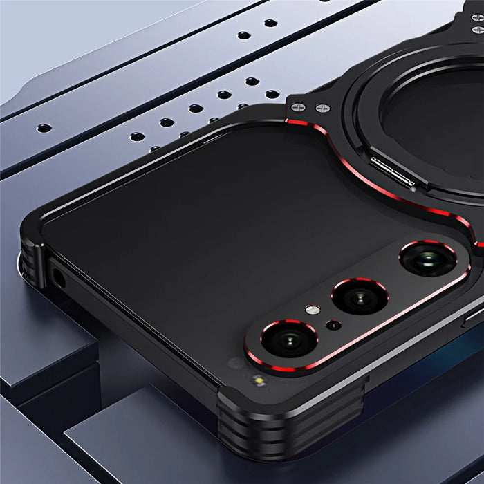 For Sony Xperia 1 V Kickstand Case Metal Bumper Magnetic Phone Cover - Black / Red - 6
