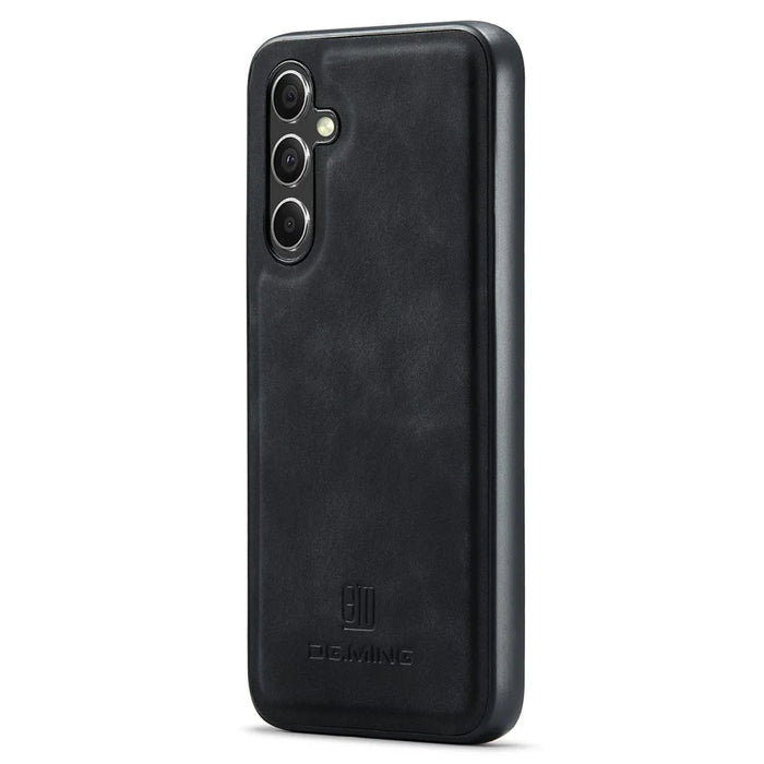 DG.MING For Samsung Galaxy S25 Case PU Leather Covered PC+TPU Hybrid Phone Shell - Black - 1