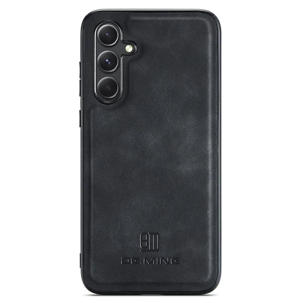 DG.MING For Samsung Galaxy S25 Case PU Leather Covered PC+TPU Hybrid Phone Shell - Black - 3
