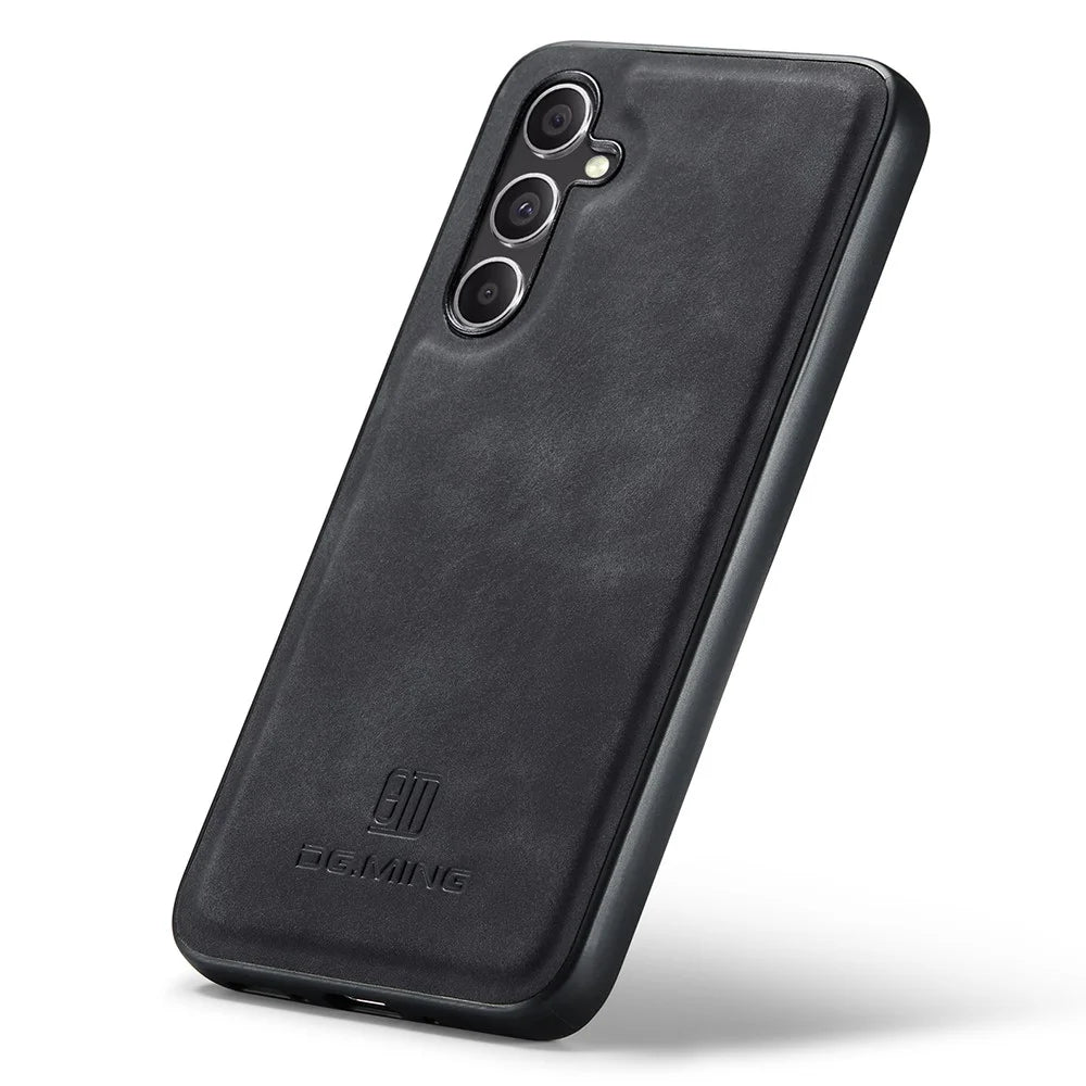 DG.MING For Samsung Galaxy S25 Case PU Leather Covered PC+TPU Hybrid Phone Shell - Black - 4