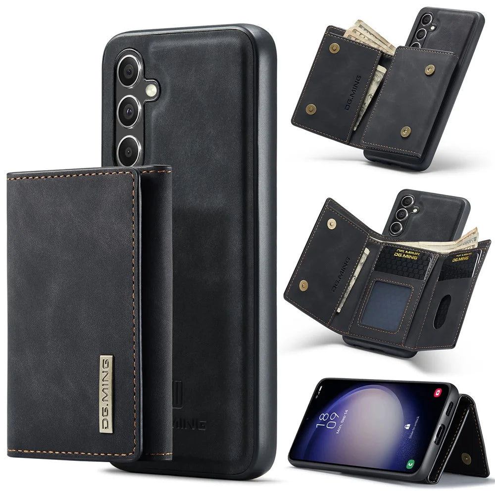 DG.MING M1 Series for Samsung Galaxy S25+ Case Kickstand PU Phone Cover with Detachable Wallet - Black - 1