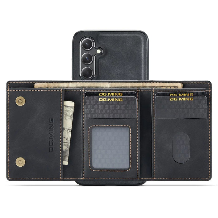 DG.MING M1 Series for Samsung Galaxy S25+ Case Kickstand PU Phone Cover with Detachable Wallet - Black - 5
