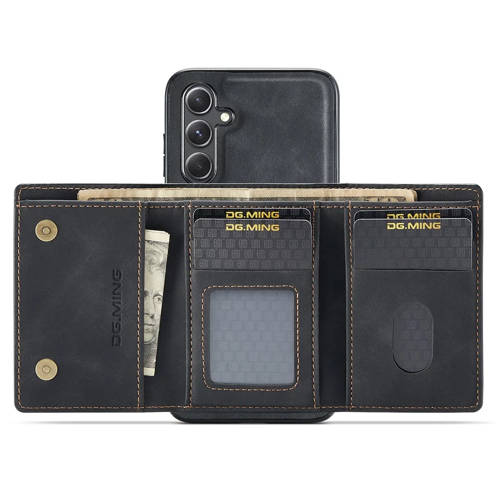 DG.MING M1 Series for Samsung Galaxy S25 Case Kickstand PU Phone Cover with Detachable Wallet - Black - 5