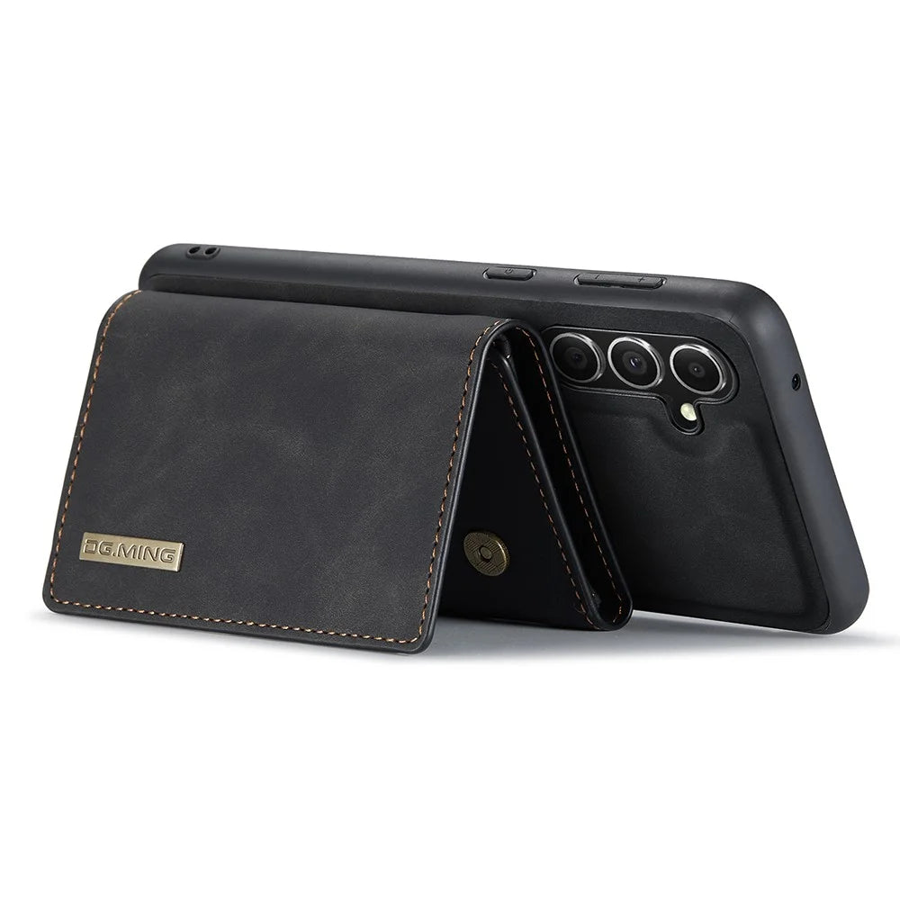DG.MING M1 Series for Samsung Galaxy S25 Case Kickstand PU Phone Cover with Detachable Wallet - Black - 7
