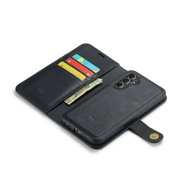 DG.MING for Samsung Galaxy S25 Case Detachable Split Leather Phone Cover - Black - 5