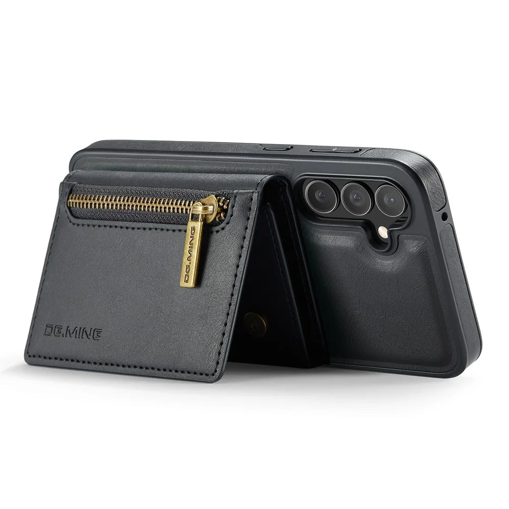 DG.MING M5 Series For Samsung Galaxy S25+ Case Detachable Magnetic Leather Phone Cover with Card Slots - Black - 6