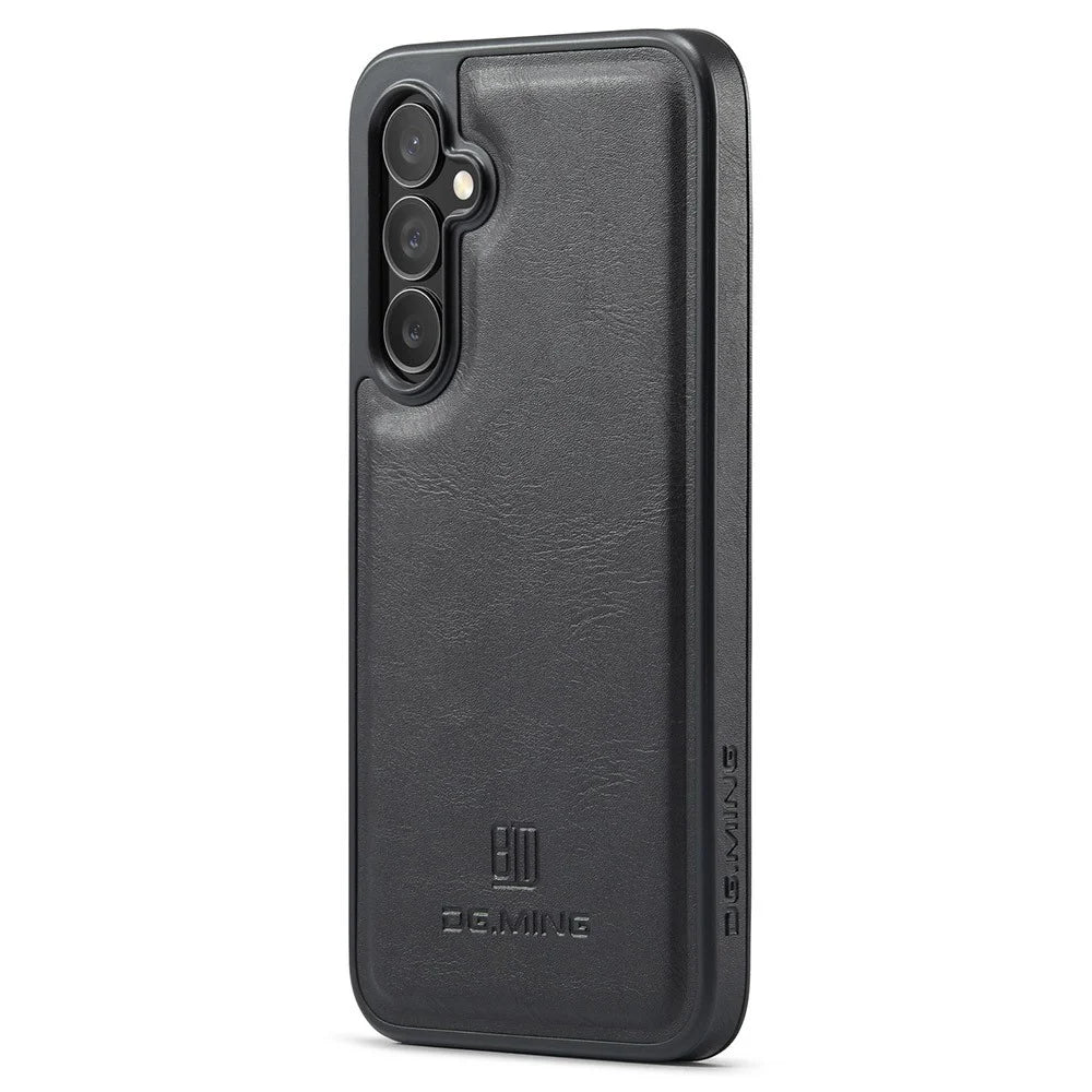 DG.MING For Samsung Galaxy S25 Case Anti-Drop Leather Coated PC+TPU Phone Back Cover - Black - 1