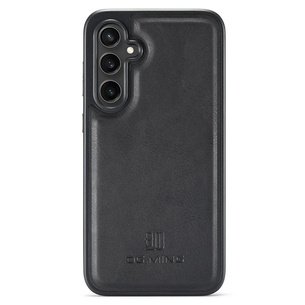 DG.MING For Samsung Galaxy S25 Case Anti-Drop Leather Coated PC+TPU Phone Back Cover - Black - 3