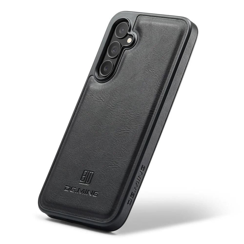 DG.MING For Samsung Galaxy S25 Case Anti-Drop Leather Coated PC+TPU Phone Back Cover - Black - 5