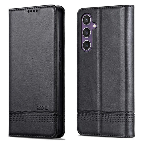 AZNS For Samsung Galaxy A36 5G Case Cowhide Texture PU Leather Wallet Phone Cover - Black - 1