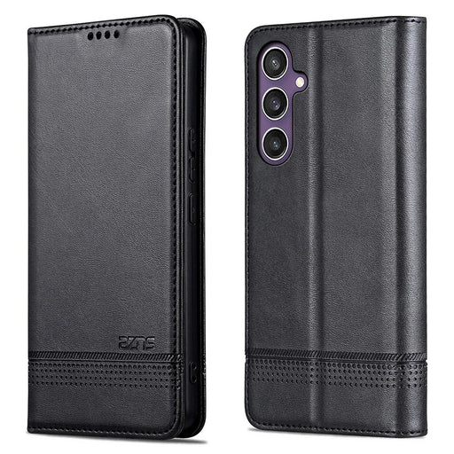 AZNS For Samsung Galaxy A36 5G Case Cowhide Texture PU Leather Wallet Phone Cover - Black - 1