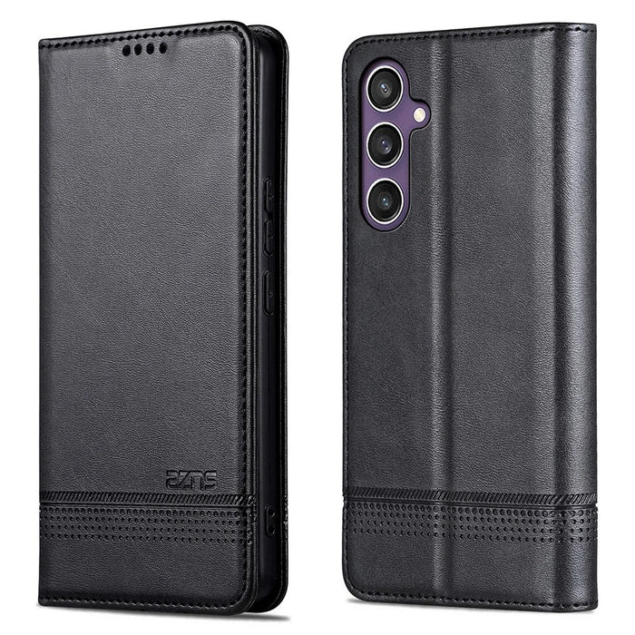 AZNS For Samsung Galaxy A36 5G Case Cowhide Texture PU Leather Wallet Phone Cover - Black - 1