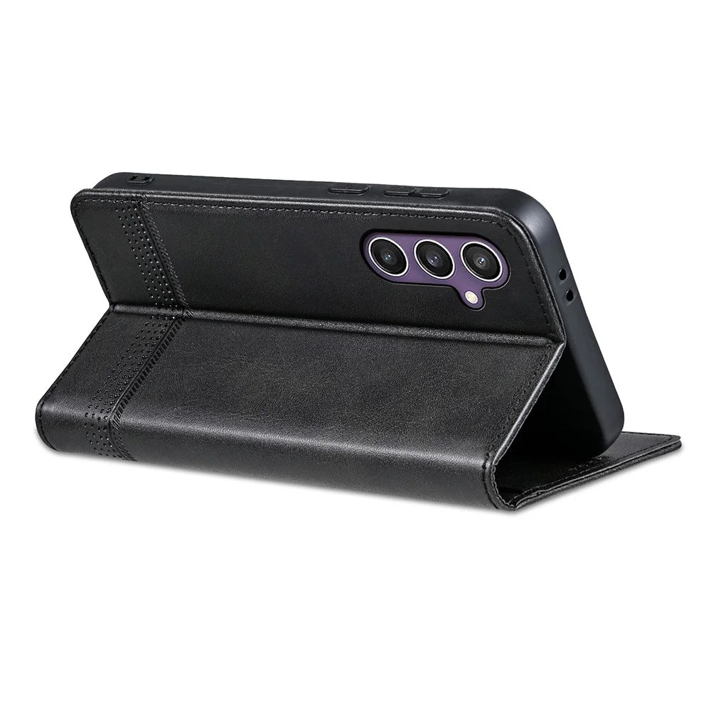 AZNS For Samsung Galaxy A36 5G Case Cowhide Texture PU Leather Wallet Phone Cover - Black - 4
