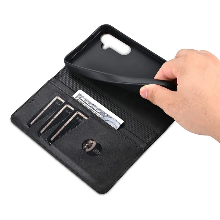 AZNS For Samsung Galaxy A36 5G Case Cowhide Texture PU Leather Wallet Phone Cover - Black - 5
