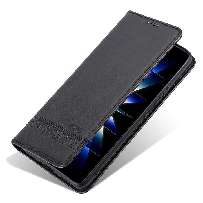 AZNS For Samsung Galaxy A36 5G Case Cowhide Texture PU Leather Wallet Phone Cover - Black - 6