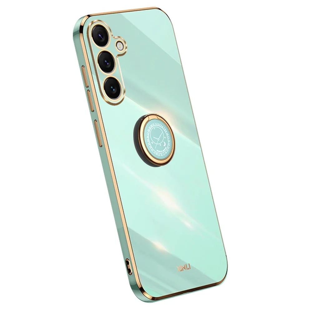 XINLI For Samsung Galaxy S25+ Case Ring Kickstand Electroplating TPU Phone Cover - Cyan - 1