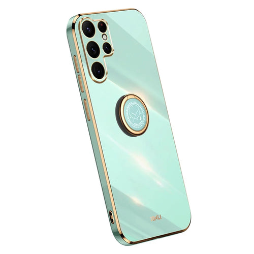 XINLI For Samsung Galaxy S25 Ultra Case Ring Kickstand Electroplating TPU Phone Cover - Cyan - 1