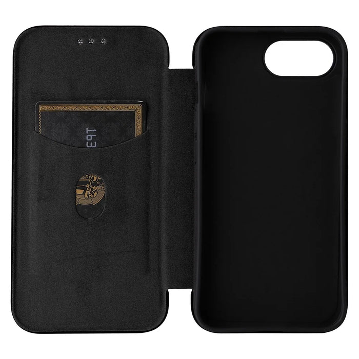 For iPhone 17e / 16e Case Carbon Fiber Texture Drop-Proof PU Leather Phone Cover - Black - 2