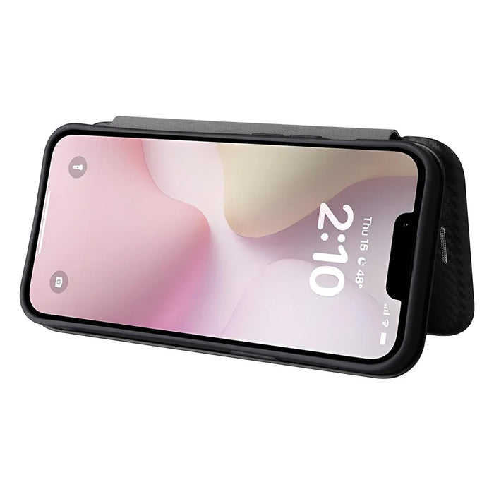 For iPhone 17e / 16e Case Carbon Fiber Texture Drop-Proof PU Leather Phone Cover - Black - 3