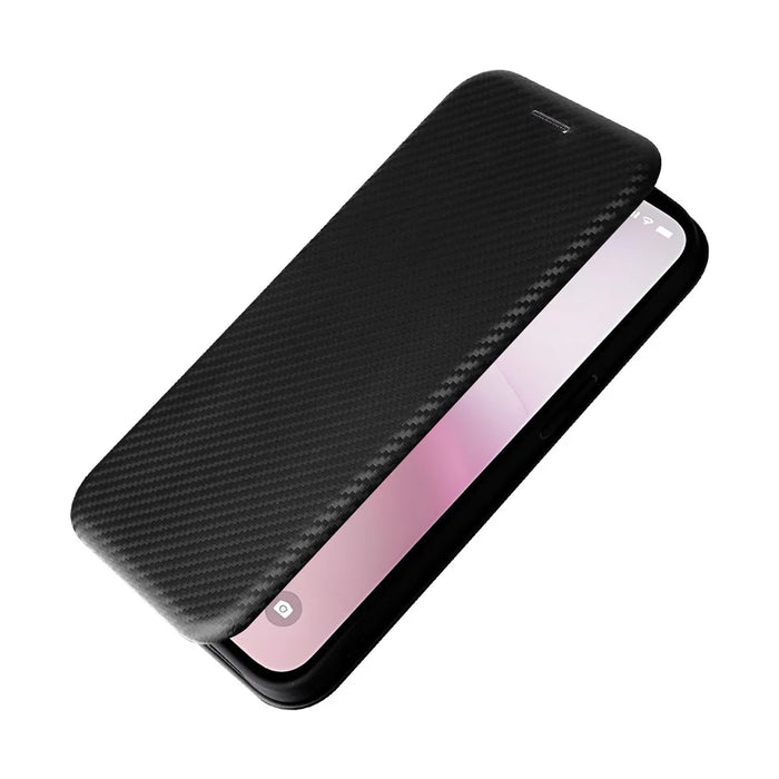 For iPhone 17e / 16e Case Carbon Fiber Texture Drop-Proof PU Leather Phone Cover - Black - 5
