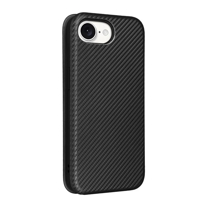 For iPhone 17e / 16e Case Carbon Fiber Texture Drop-Proof PU Leather Phone Cover - Black - 7