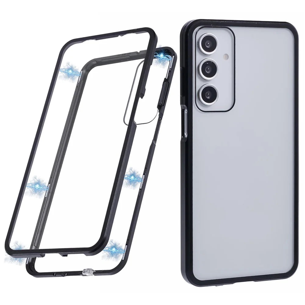 For Samsung Galaxy A16 4G / 5G Full Body Case Magnetic Tempered Glass Double-Sided Phone Case - Black - 1