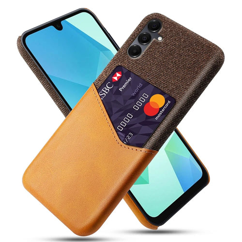 For Samsung Galaxy A16 4G / 5G Case PU Leather Cloth Texture Hard PC Phone Cover with Card Holder - Orange - 1