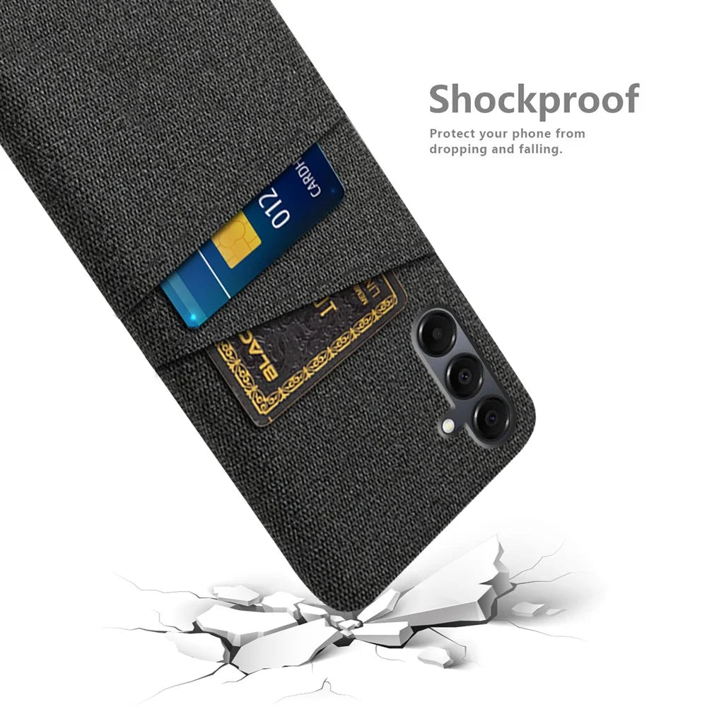 For Samsung Galaxy A16 4G / 5G Case Cloth + Hard PC Phone Cover with Dual Card Slots -  Black - 4