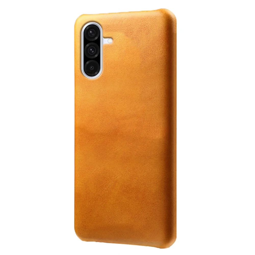 For Samsung Galaxy A36 5G Case Calf Texture PU Leather Hard PC Protective Phone Cover - Orange - 1