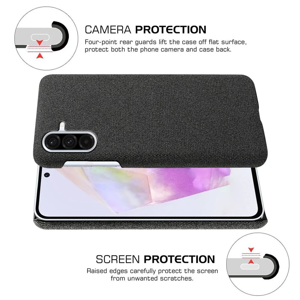 For Samsung Galaxy A36 5G Phone Case Cloth Texture Anti-Scratch Protective PC Back Cover - Black - 3