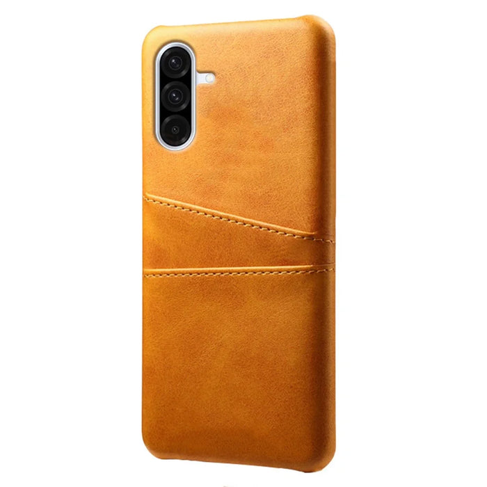 For Samsung Galaxy A36 5G Case Dual Card Slots PU Leather + Hard PC Phone Cover - Orange - 1