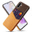 For Samsung Galaxy A36 5G Case PU Leather Cloth Texture Hard PC Phone Cover with Card Holder - Orange - 1